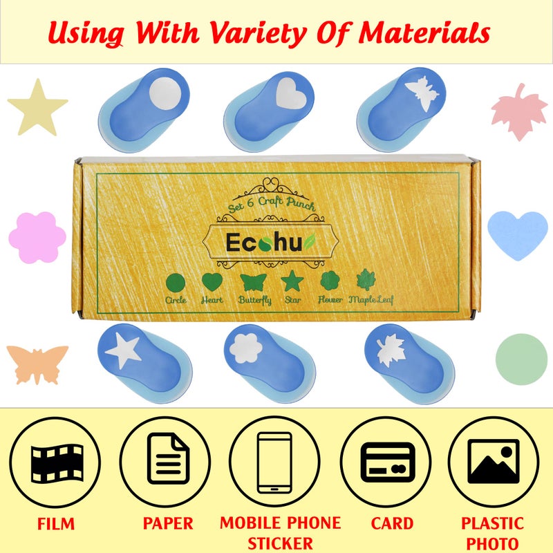 ECOHU Set 6 Craft Hole Punch 1-inch  Craft Punchers - Heart  Circle  Star  Butterfly  Maple Leaf  Flower Paper Punch Sets for Crafting & DIY Projects. (Set 6) - Image 3